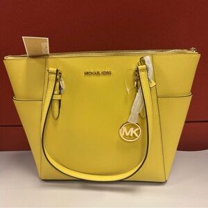 NWT Michael Kors Charlotte Top Zip Tote Saffiano Leather Bag Golden Yellow
